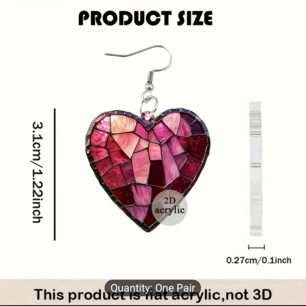 Pink heart earrings gradient acrylic dangle‎ New f2